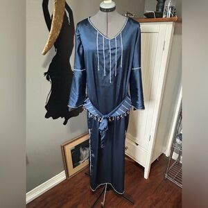 Gently Worn Women’s Large Blue and Silver Saidi dress with Hip Scarf